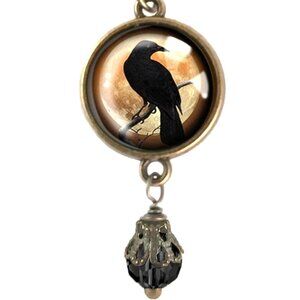 Orange‎ Raven Necklace with Bead - Gothic Pendant- Vintage Inspired Jewelry